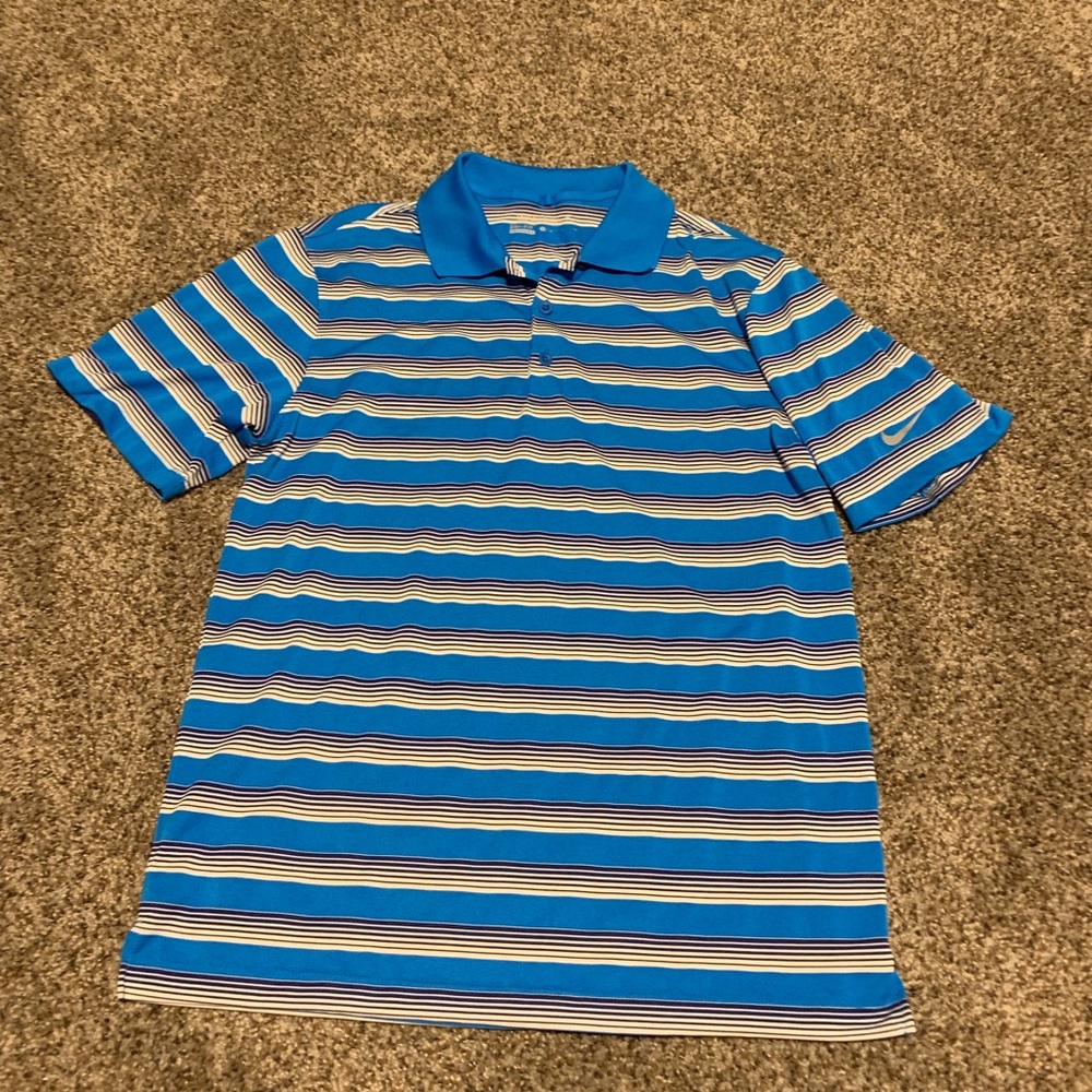 Men’s Nike Golf Polo Shirt Blue White Stripes Smal